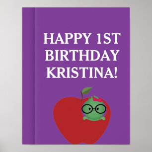 Póster Chica personalizado Bookworm Poster de cumpleaños