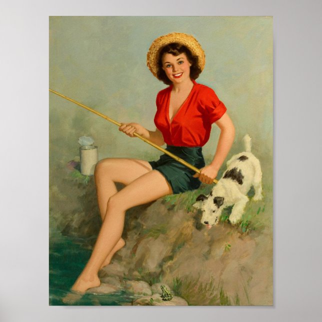 Póster Chica Pescando Con Pino De Perro (Frente)