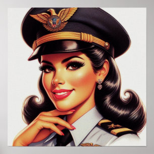 Póster Chica Piloto Militar Pin-up