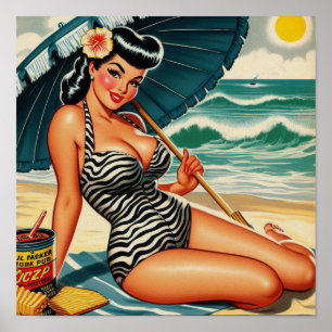 Póster Chica pin-up de playa de verano caluroso