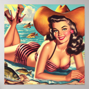 Póster Chica pin-up de verano retro country