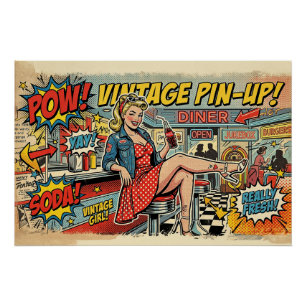 Póster Chica Pin-Up Diner Arte Pop Retro Cómic Vintage