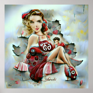 Póster Chica pin up generada por IA inspirada en los años