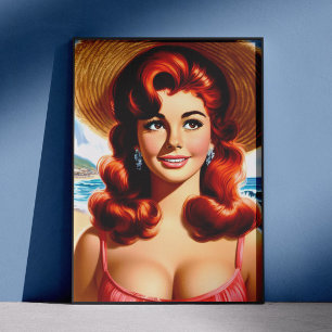 Póster Chica pin-up veraniega vintage