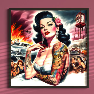Póster Chica Pin-up Vintage Tatuada