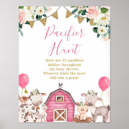 Póster Chica  Pink Farm Baby Shower Pacifier Hunt Poster