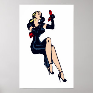 Póster Chica Pinup Rubia Bonita Vintage Glamour Retro