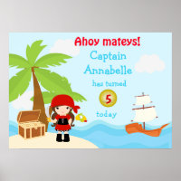 Chica pirata de burritas en cumpleaños rojo