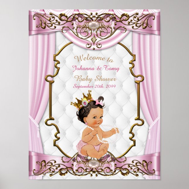 Póster Chica poster de Baby Shower, Princesa, rosa, 8,5x1 (Frente)