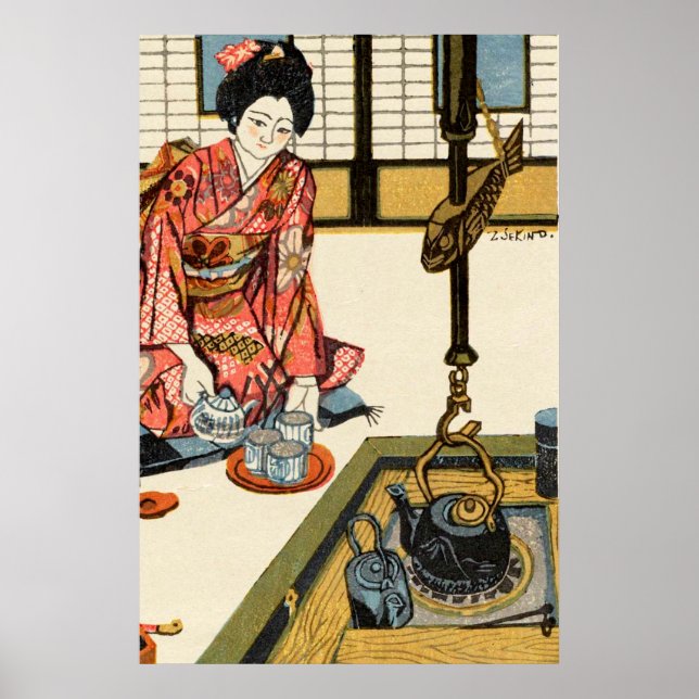 Póster Chica Pouring Tea Sekino Jun'ichiro 1946 (Frente)