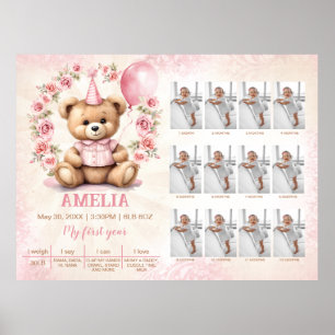 Póster Chica Primer hito en la plantilla de fotos del oso