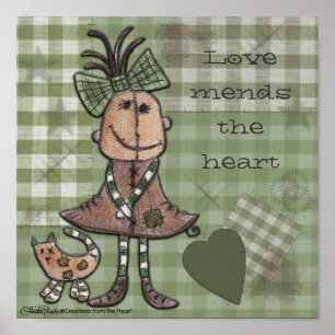 Póster Chica primitivo y gato