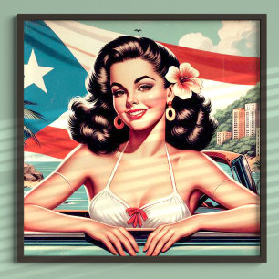 Póster Chica puertorriqueño vintage