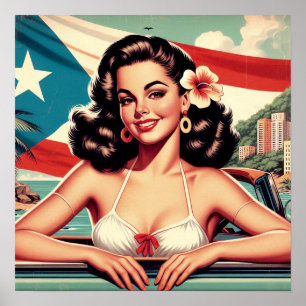 Póster Chica puertorriqueño vintage