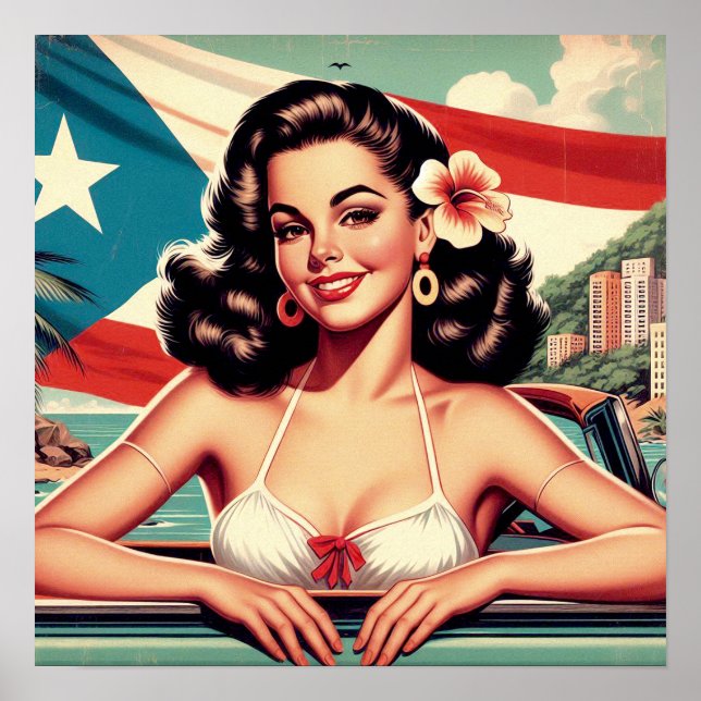 Póster Chica puertorriqueño vintage (Frente)