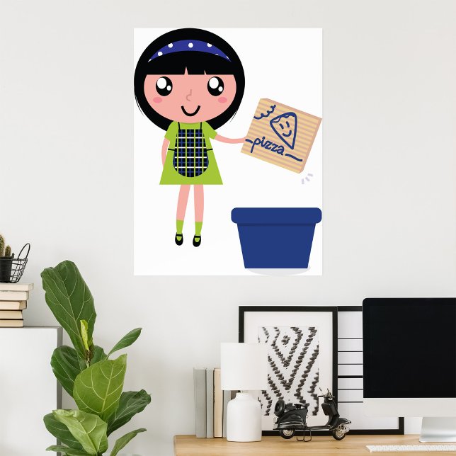 Póster Chica Reciclando Pizza Box Divertido ecológico (Subido por el creador)