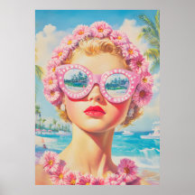 Chica Retro Beach con gafas de sol florales