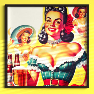 Póster Chica Retro Beer Pin-up