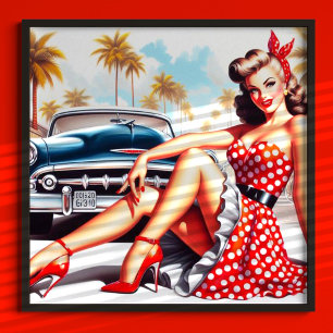 Póster Chica Retro Clásico Pin Up