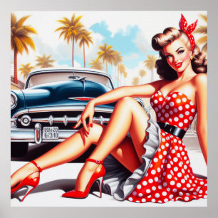 Póster Chica Retro Clásico Pin Up