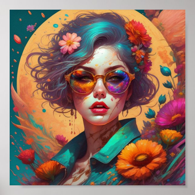 Póster Chica retro con gafas (Frente)