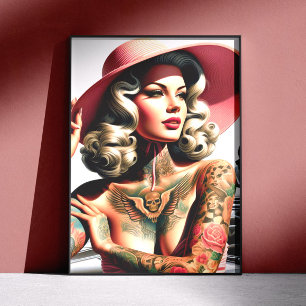 Póster Chica Retro con Tatuajes