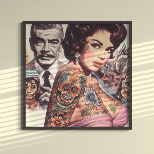 Póster Chica Retro con Tatuajes