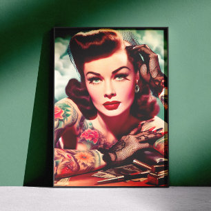 Póster Chica Retro con Tatuajes