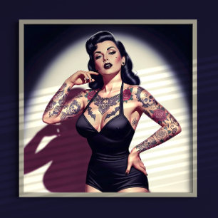 Póster Chica Retro con Tatuajes