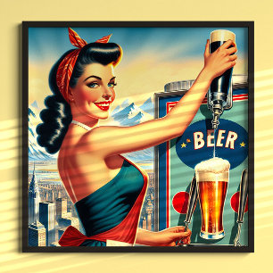 Póster Chica Retro de Cerveza