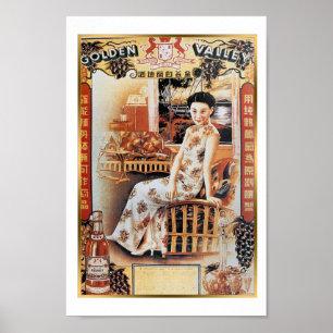 Póster Chica retro de cerveza del Valle Dorado de Shangha
