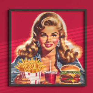 Póster Chica Retro de Comida Rápida