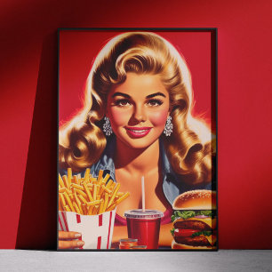 Póster Chica Retro de Comida Rápida