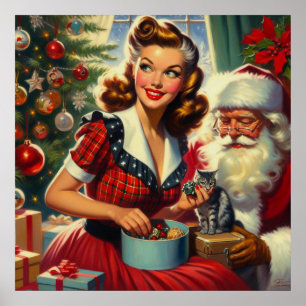 Póster Chica Retro de Navidad