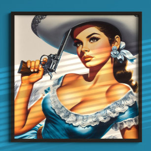 Póster Chica Retro del Salvaje Oeste