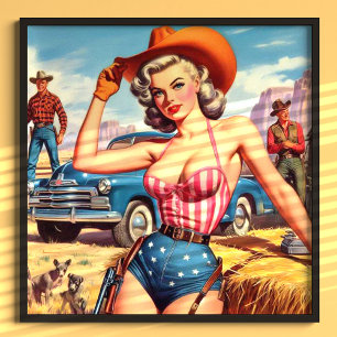Póster Chica Retro del Vaquero Pin Up