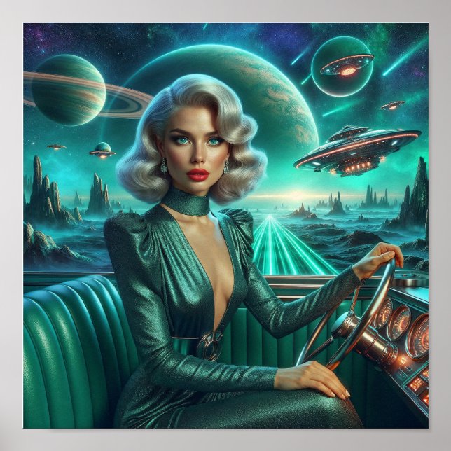 Póster Chica Retro Espacial (Frente)