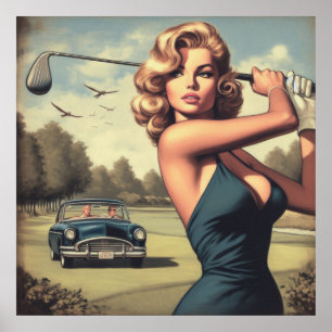 Póster Chica Retro Golf