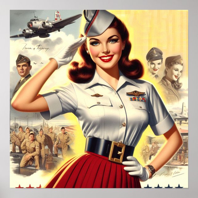 Póster Chica Retro Militar Pin-up (Frente)