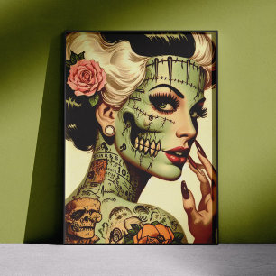 Póster Chica Retro Monstruo Pin-up
