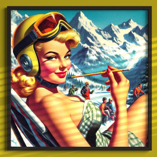 Póster Chica Retro Snowboard