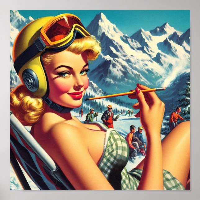 Póster Chica Retro Snowboard (Frente)