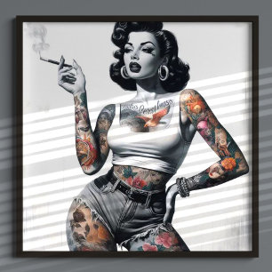 Póster Chica retro tattooed