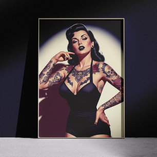 Póster Chica Retro Tatuada