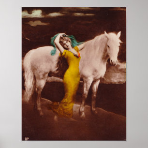 Póster Chica Romántica Victoriana con Caballo Stallion Bl