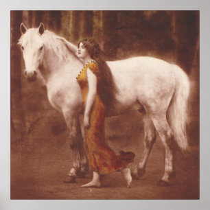 Póster Chica romántico victoriano con caballo de semental