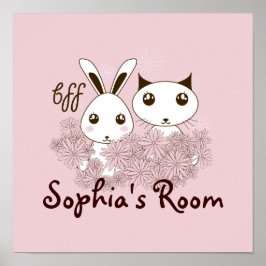 Póster Chica rosa BFF Personalizado dulce Kitten y Bunny 