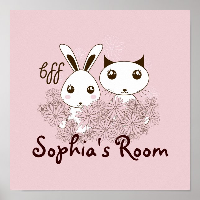 Póster Chica rosa BFF Personalizado dulce Kitten y Bunny  (Frente)
