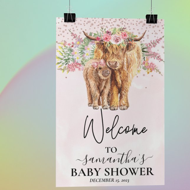 Póster Chica rosa Bienvenidos Highland Cow Calf Baby Show (Subido por el creador)