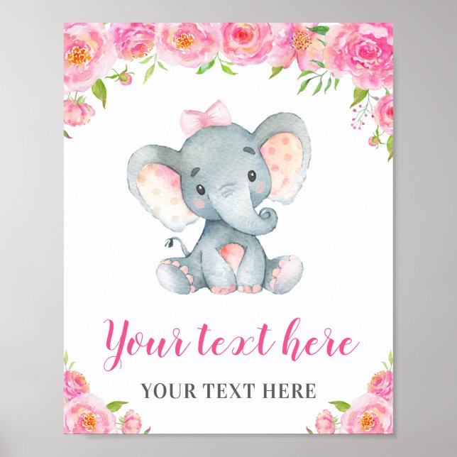 Póster Chica rosa elefante Baby Shower Sprinkle Cumpleaño (Frente)